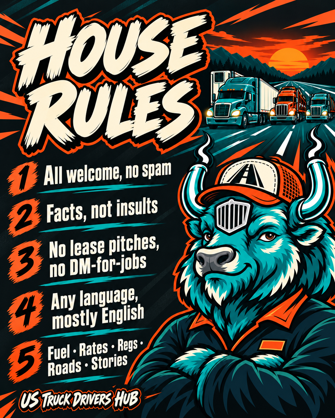 US Truck Drivers Hub house rules poster